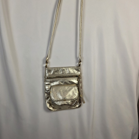 ✨ B. Makowski Champagne Gold Leather Crossbody 🥂 Metallic Boho Chic Bag ✨ - Picture 6 of 16